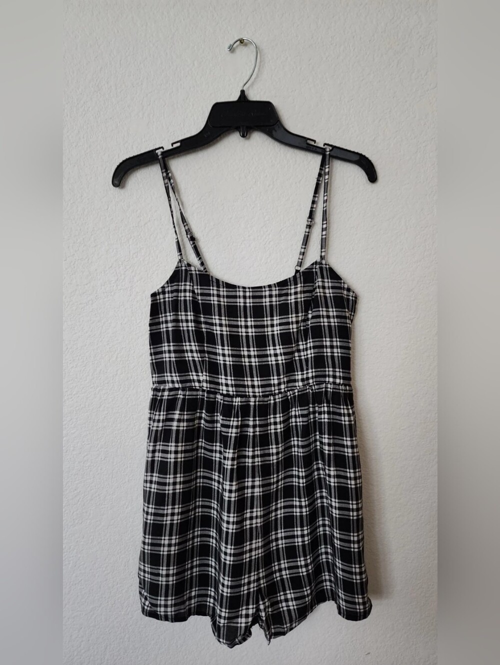 Black and White Plaid Spaghetti-Strap Dress